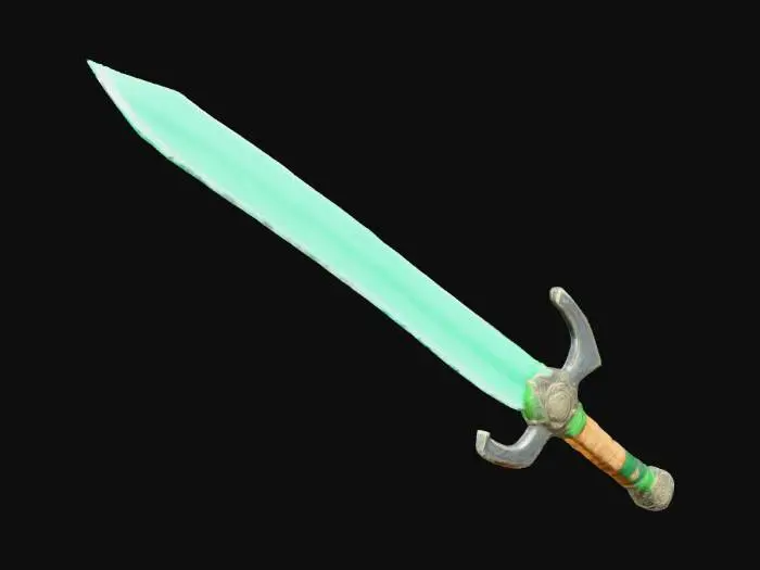 3D model for épée a une main d'une longueur de 100cm avec une lame verte un petite peu translucide un garde verte aussi et un manche en bois 