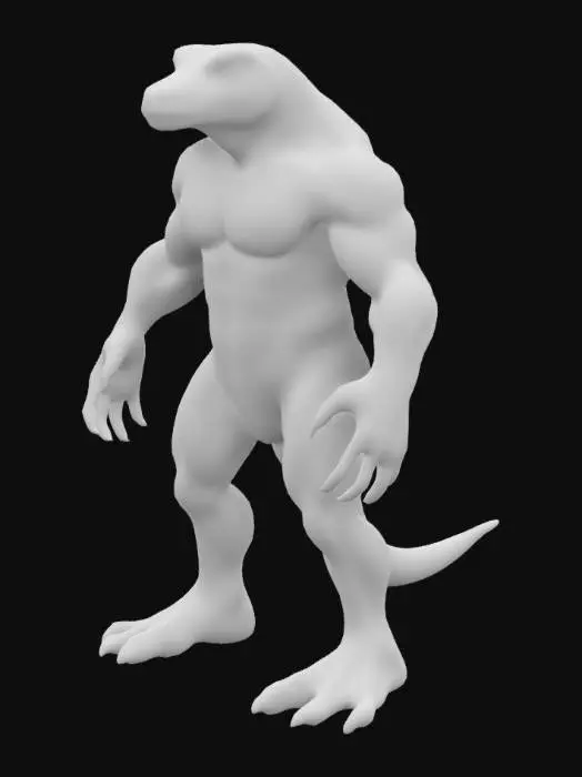 3D model for male tall big muscular naked antropomorhpic lizardman