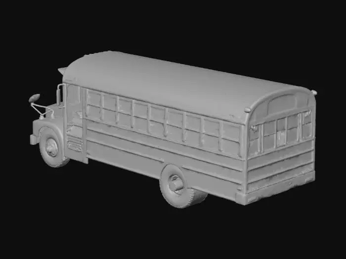 3D model for Autobús  antiguo de un colegio con raíces de arboles por su alrededor