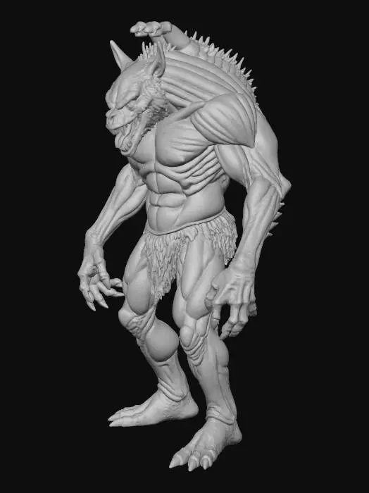 3D model for monstruo humanoide con una chepa y en cima de su chepa un monstruo pequeño con dos cabezas