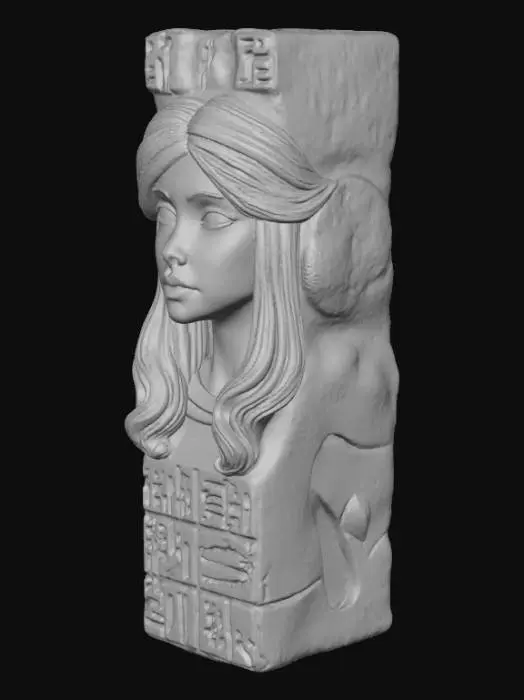 3D model for Quiero un pilar de roca con jeroglíficos y una cara de una mujer en el medio del pilar de roca