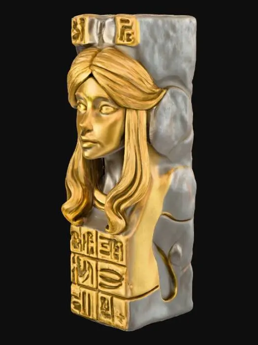 3D model for Quiero un pilar de roca con jeroglíficos y una cara de una mujer en el medio del pilar de roca