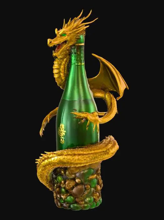 3D model for una botella de vino con un dragón al rededor de la botella como si fuera decoración de la botella
