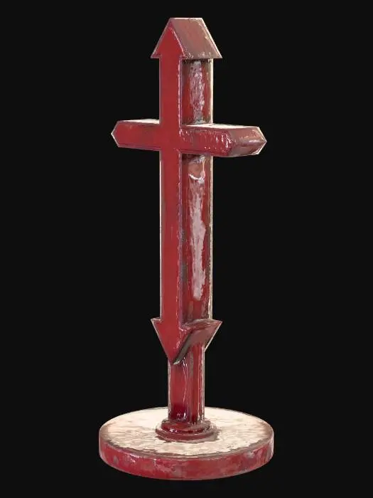 3D model for icono de una cruz de vida con una flechas para arriba y otra flecha para abajo