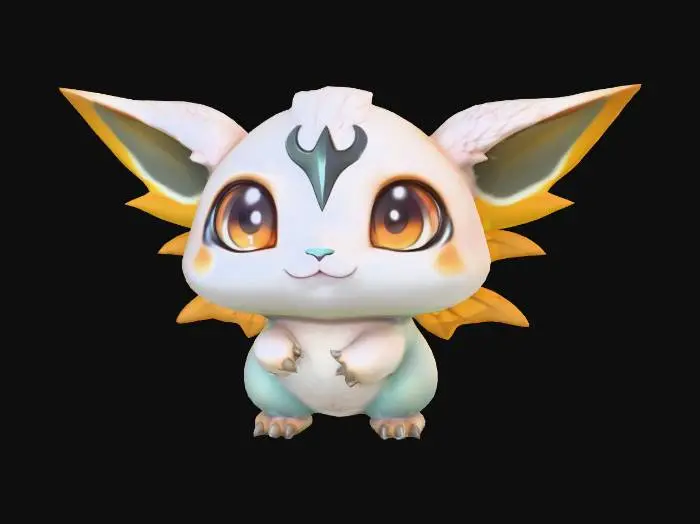 3D model for anime like pokemon, cute animal spiritual pets. fantasy, chibi baby, fantasy, elemental. Wings
