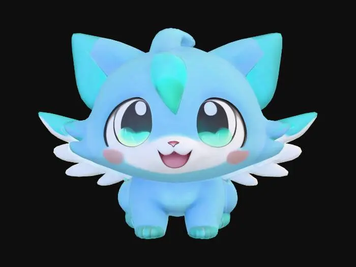 3D model for anime like pokemon, cute animal spiritual pets. fantasy, chibi baby, fantasy, elemental. Wings

