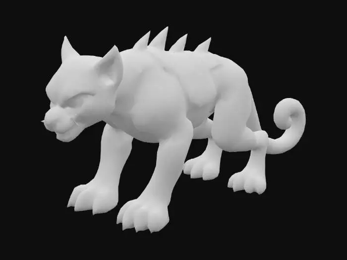 3D model for Stylized, warcreaft artstyle, Adult puma. green glowing pokemon eyes. skin made of dark wood with glowing crack