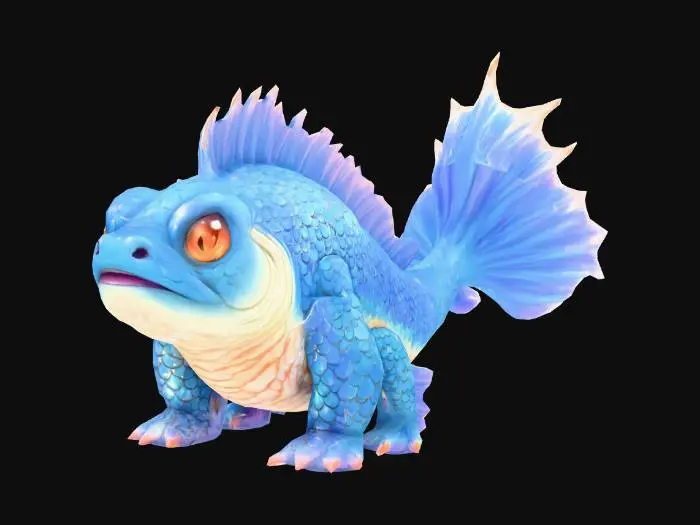 3D model for anime like pokemon, spiritual pets. fantasy,Big and muscular elemental. madness, psychic carp.
