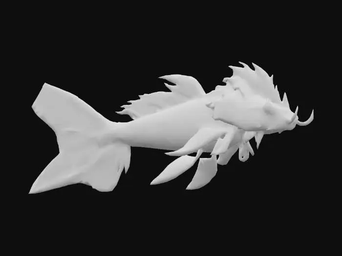 3D model for anime like pokemon, spiritual pets. fantasy,Big and muscular elemental. madness, psychic carp.
