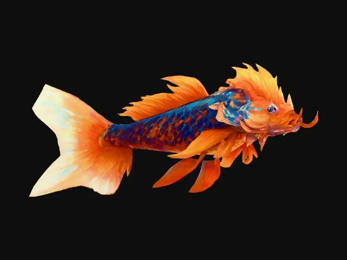 3D model for anime like pokemon, spiritual pets. fantasy,Big and muscular elemental. madness, psychic carp.
