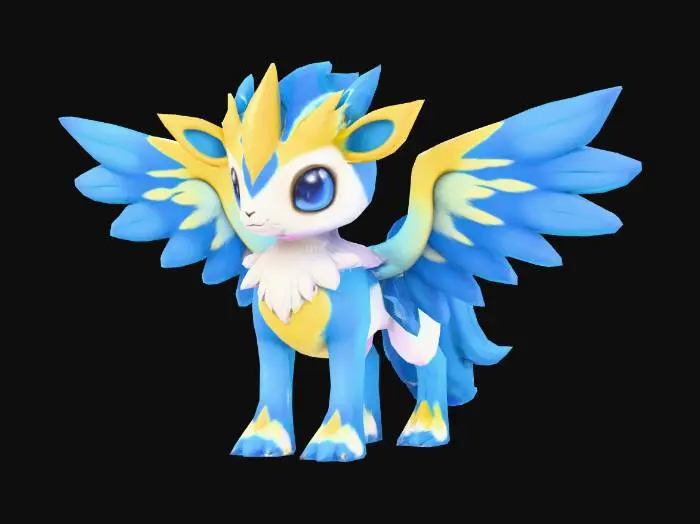 3D model for anime like pokemon, spiritual pets. fantasy,Stylized, epic and cute Peryton, mythical creature