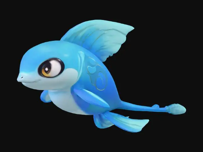 3D model for anime like pokemon, spiritual pets. fantasy,Stylized, epic and cute ocean mythical creature,