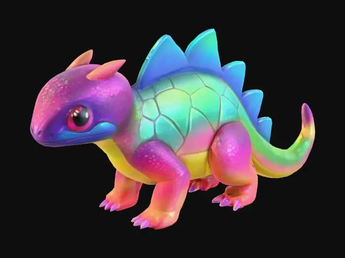 3D model for #PBR#, Shiny scaly rainbow animal, pokemon like cute.Spiritual, elemental creature sparkly, wet or armored, #PBR#