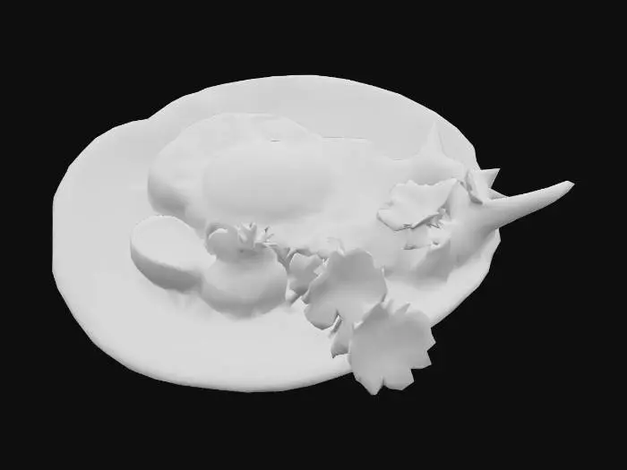 3D model for Create a collection of funny and surreal food dishes using imaginary or mythical creatures as the main ingredients. Each dish should look like a gourmet restaurant plate, with detailed garnishes and sides. Include whimsical features like cooked steak or ham, roasted veggies. Use unexpected flavor combinations and humorous plating, The creatures can be fantasy animals. Keep the style lighthearted, absurd, and visually rich, #food#, #food#