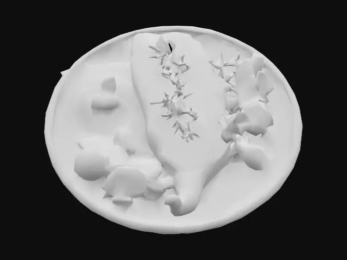 3D model for Create a collection of funny and surreal food dishes using imaginary or mythical creatures as the main ingredients. Each dish should look like a gourmet restaurant plate, with detailed garnishes and sides. Include whimsical features like cooked steak or ham, roasted veggies. Use unexpected flavor combinations and humorous plating, The creatures can be fantasy animals. Keep the style lighthearted, absurd, and visually rich, #food#, #food#