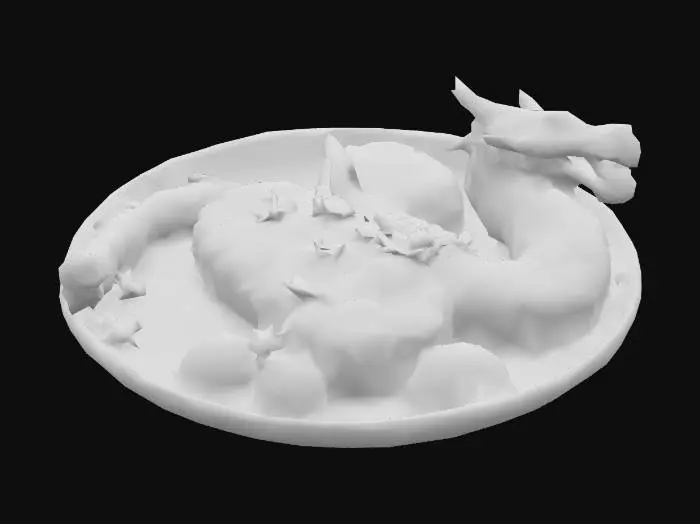 3D model for Create a collection of funny and surreal food dishes using imaginary or mythical creatures as the main ingredients. Each dish should look like a gourmet restaurant plate, with detailed garnishes and sides. Include whimsical features like cooked steak or ham, roasted veggies. Use unexpected flavor combinations and humorous plating, The creatures can be fantasy animals. Keep the style lighthearted, absurd, and visually rich, #food#, #food#