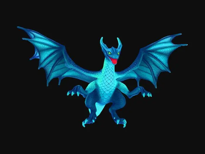 3D model for Stylized wyvern or fantasy creature gliding, open mouth with teeth. T pose