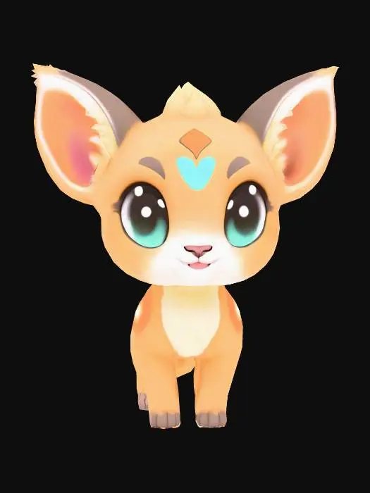 3D model for anime like pokemon, cute animal spiritual pets. fantasy, chibi baby, fantasy, elemental. baby puma