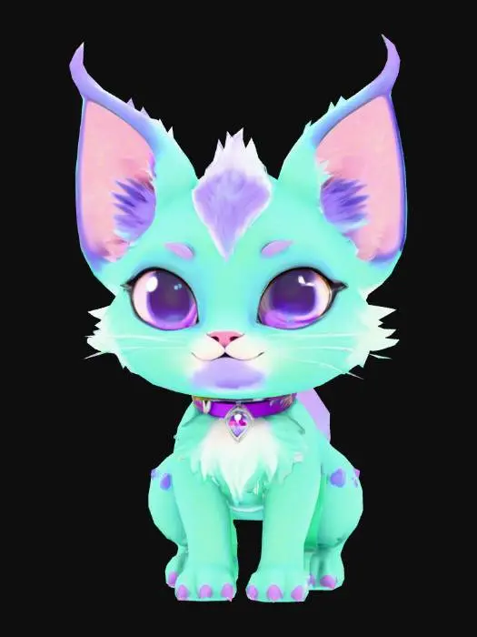 3D model for anime like pokemon, cute animal spiritual pets. fantasy, chibi baby, fantasy, elemental. lynx , element poison