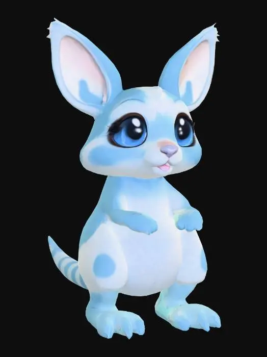 3D model for anime like pokemon, cute animal spiritual pets. fantasy, chibi baby, fantasy, elemental. Ice elemental jerboa kangoroo. adult