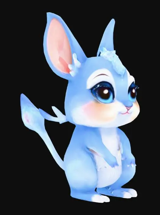 3D model for anime like pokemon, cute animal spiritual pets. fantasy, chibi baby, fantasy, elemental. Ice elemental jerboa kangoroo. adult