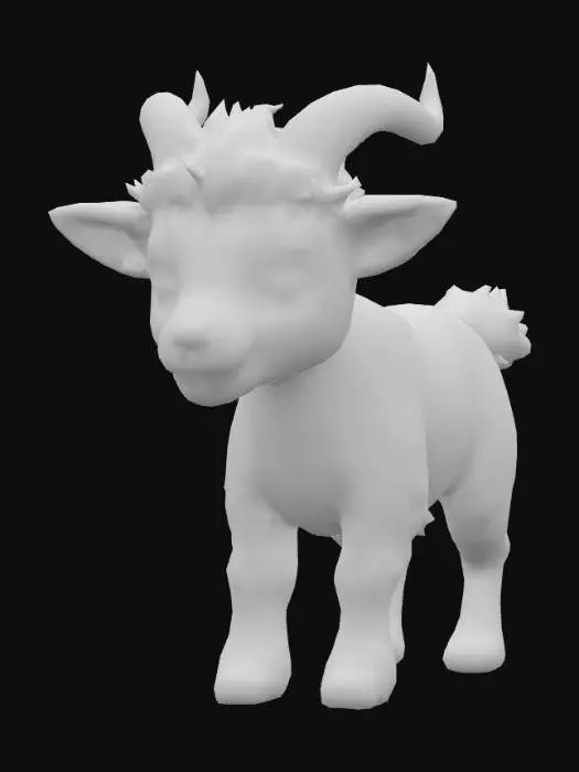 3D model for anime like pokemon, cute animal spiritual pets. fantasy, chibi baby, fantasy, elemental. fire elemental Goat, wooly goat, mature adult
