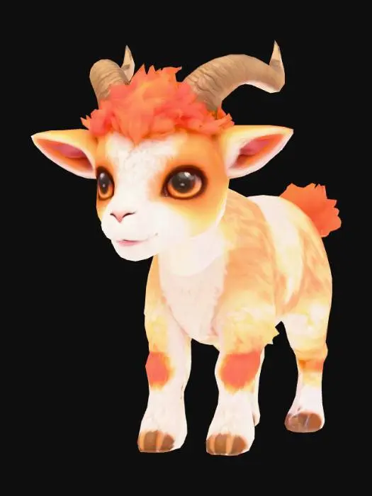 3D model for anime like pokemon, cute animal spiritual pets. fantasy, chibi baby, fantasy, elemental. fire elemental Goat, wooly goat, mature adult