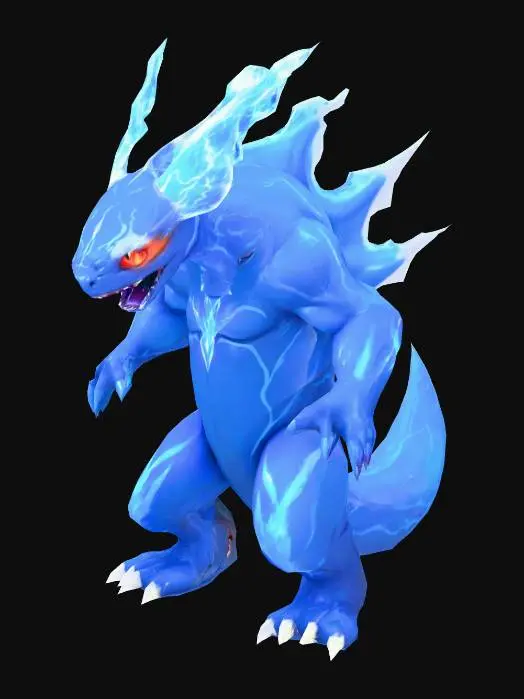 3D model for anime like pokemon, spiritual pets. fantasy,Big and muscular elemental. madness, psychic carp.
