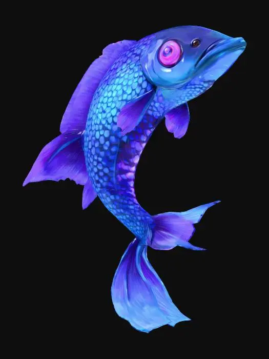 3D model for anime like pokemon, spiritual pets. fantasy,Big and muscular elemental. madness, psychic carp.

