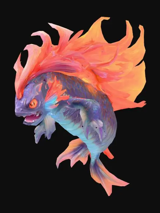 3D model for anime like pokemon, spiritual pets. fantasy,Big and muscular elemental. madness, psychic carp.
