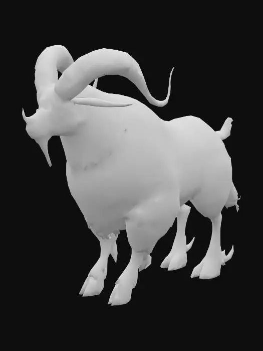 3D model for anime like pokemon, spiritual pets. fantasy,Big and muscular elemental. fire Goat, wooly goat, mature adult, Hell, demon goat, horn of fire. fire hoof fire eyes. massive. demon