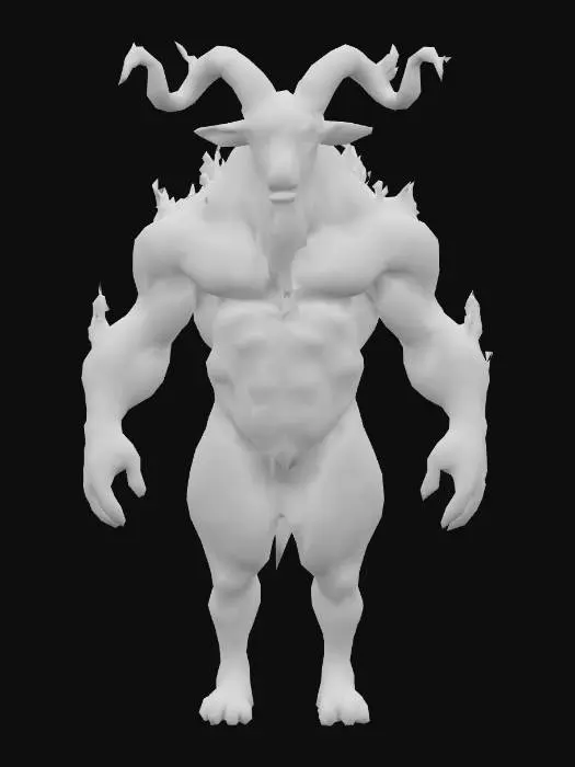 3D model for anime like pokemon, spiritual pets. fantasy,Big and muscular elemental. fire Goat, wooly goat, mature adult, Hell, demon goat, horn of fire. fire hoof fire eyes. massive. demon