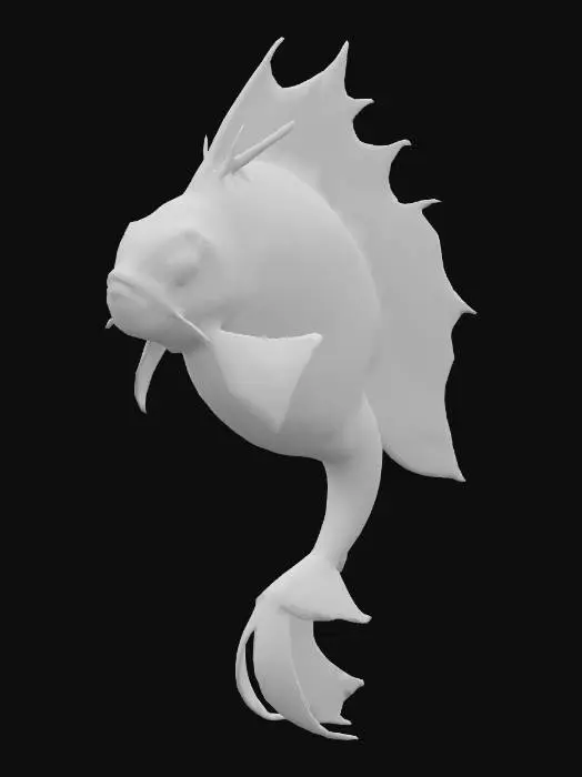 3D model for anime like pokemon, spiritual pets. fantasy,Big and muscular elemental. madness, psychic carp.
