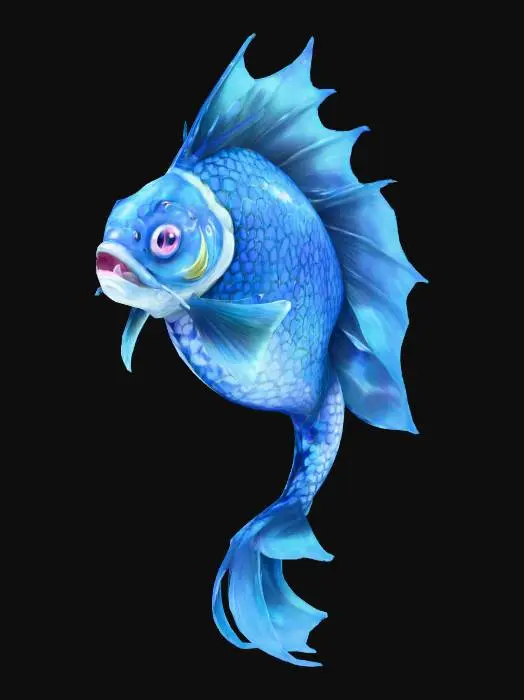 3D model for anime like pokemon, spiritual pets. fantasy,Big and muscular elemental. madness, psychic carp.
