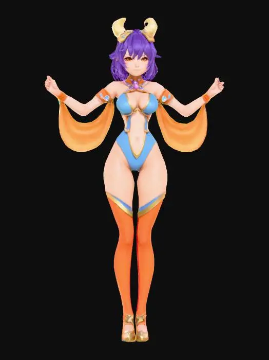 3D model for Anime Costume, genshing impact, legend of neverlad, ragnarok online style. short hair. cute and epic