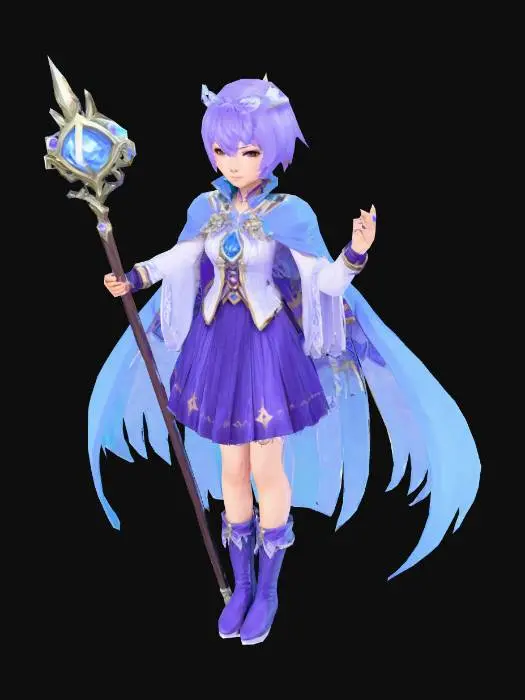 3D model for Anime Costume, genshing impact, legend of neverlad, ragnarok online style. short hair. cute and epic. fantasy, magician, cute, fortuen teller, demon hunter