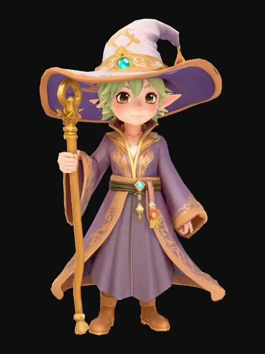 3D model for Anime Costume, genshing impact, legend of neverlad, ragnarok online style. short hair. cute and epic. fantasy, magician, cute, fortuen teller, demon hunter