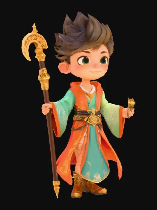3D model for Anime Costume, genshing impact, legend of neverlad, ragnarok online style. short hair. cute and epic. fantasy, magician, cute, fortuen teller, demon hunter