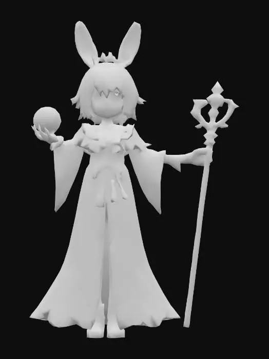 3D model for Anime Costume, genshing impact, legend of neverlad, ragnarok online style. short hair. cute and epic. fantasy, magician, cute, fortuen teller, demon hunter