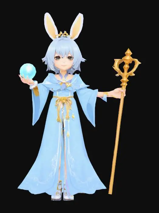 3D model for Anime Costume, genshing impact, legend of neverlad, ragnarok online style. short hair. cute and epic. fantasy, magician, cute, fortuen teller, demon hunter