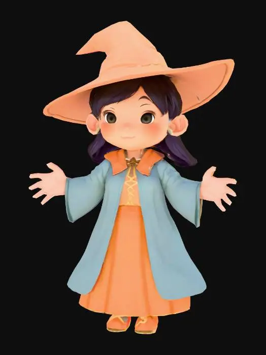 3D model for Anime Costume, genshing impact, legend of neverlad, ragnarok online style. short hair. cute and epic. fantasy, magician, cute, forturne teller, demon hunter. tarot reader. adept
