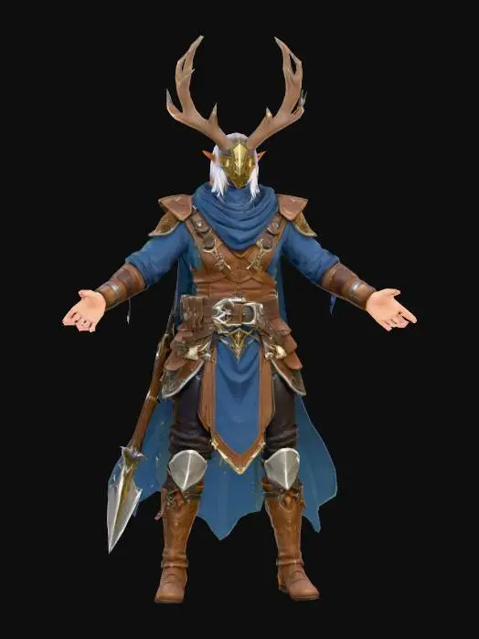 3D model for Anime Costume, genshing impact, legend of neverlad, ragnarok online style. short hair. epic. fantasy, skald or assassin.