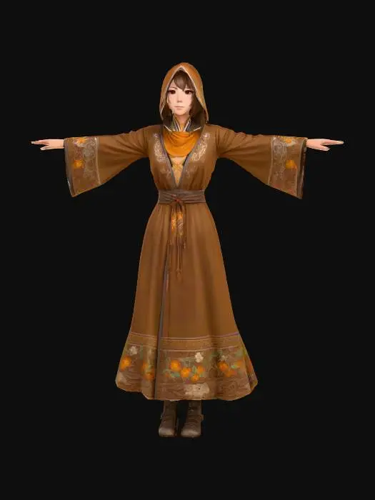 3D model for Anime Costume, genshing impact, legend of neverlad, ragnarok online style. short hair. fantasy, village peasant or vendor