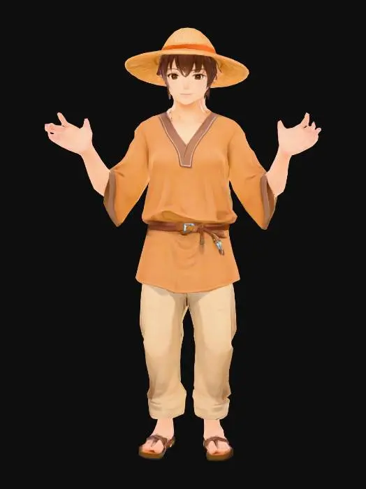 3D model for Anime Costume, genshing impact, legend of neverlad, ragnarok online style. short hair. fantasy, village peasant or vendor