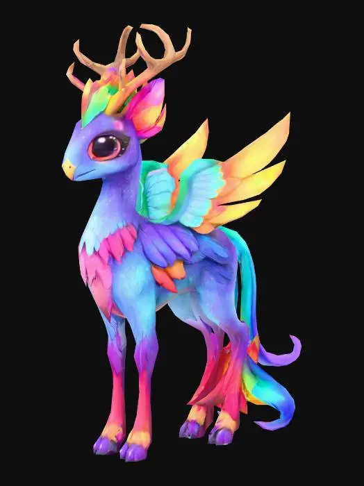 3D model for anime like pokemon, spiritual pets. fantasy,Stylized, colorfull, epic and cute Peryton