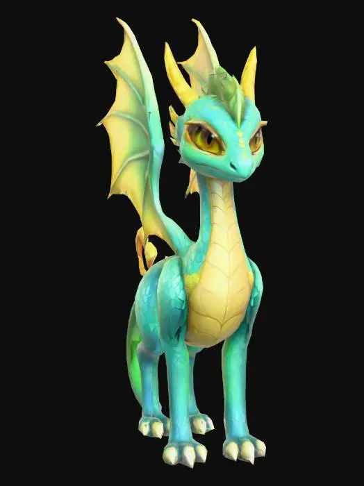 3D model for anime like pokemon, spiritual pets. fantasy,Stylized, epic and cute Peryton, mythical creature, wyvern, feydragon