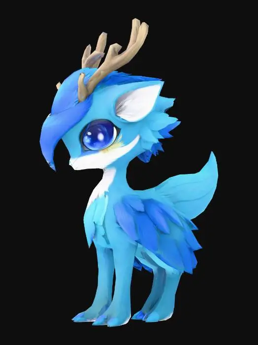 3D model for anime like pokemon, spiritual pets. fantasy,Stylized, epic and cute Peryton, mythical creature