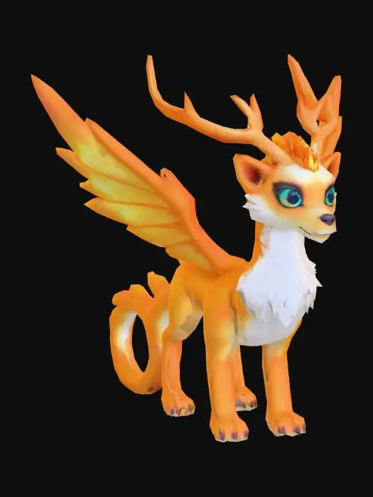 3D model for anime like pokemon, spiritual pets. fantasy,Stylized, epic and cute Peryton, mythical creature, tiger, feydragon, wolf, deer