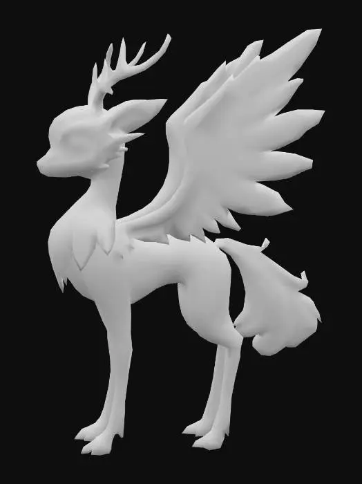 3D model for anime like pokemon, spiritual pets. fantasy,Stylized, epic and cute Peryton, mythical creature