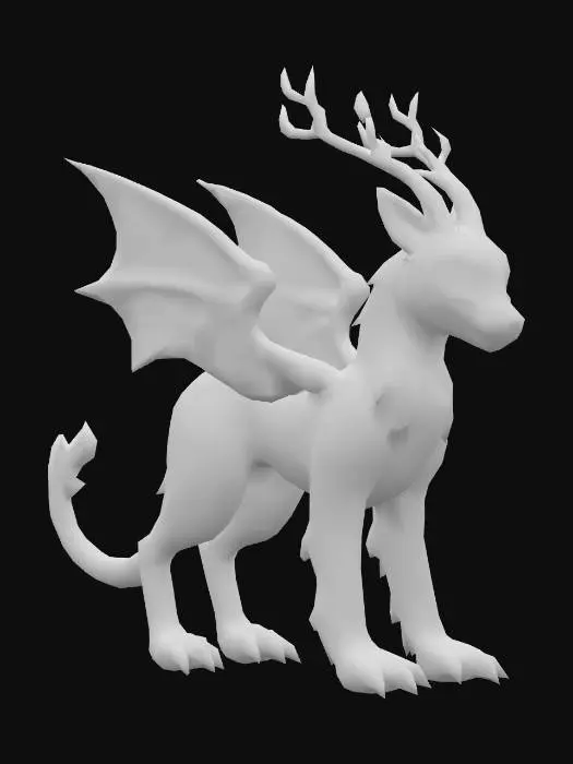 3D model for anime like pokemon, spiritual pets. fantasy,Stylized, epic and cute Peryton, mythical creature, tiger, feydragon, wolf, deer
